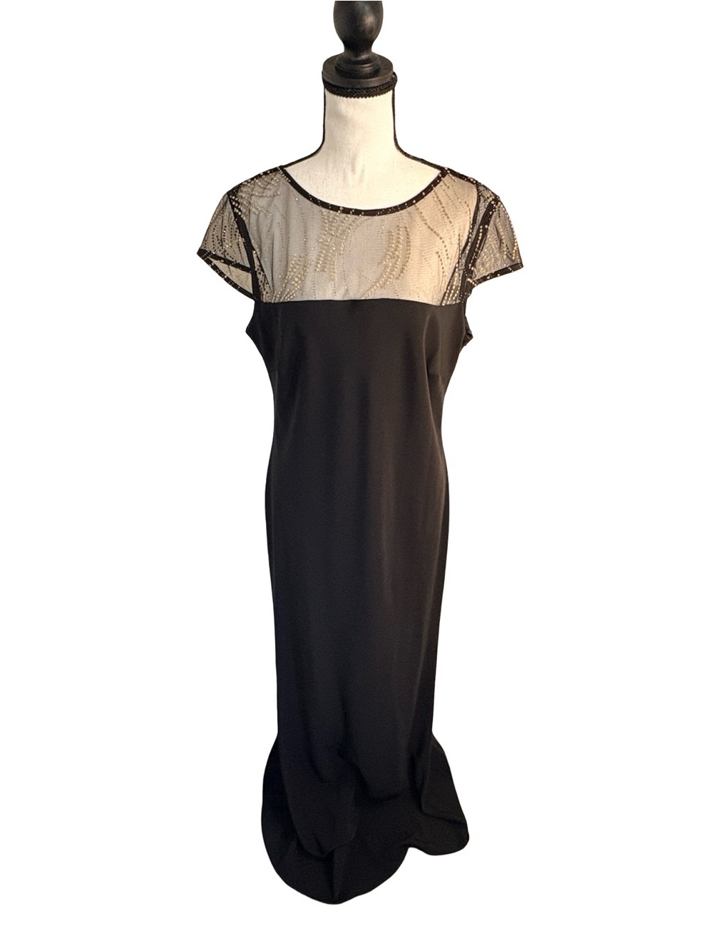 Vintage Oblique Black Illusion Mesh Evening Gown Whimsigoth Size 16